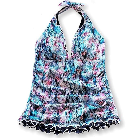 New! PROFILE BY GOTTEX Snake Charm Tummy Control Halter Swim Tankini Top - Picture 3 of 5